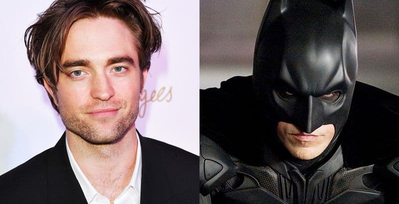 Photo montage de l'acteur Robert Pattinson à coté du portrait de Batman en costume
